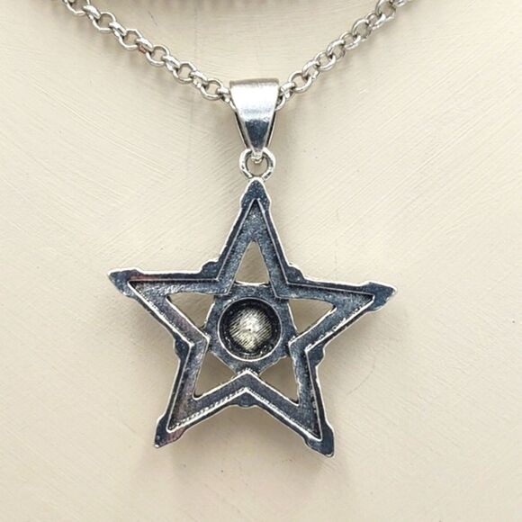 Stainless Steel Five Point Star Pendant with Black Crystal Necklace - Picture 3 of 6